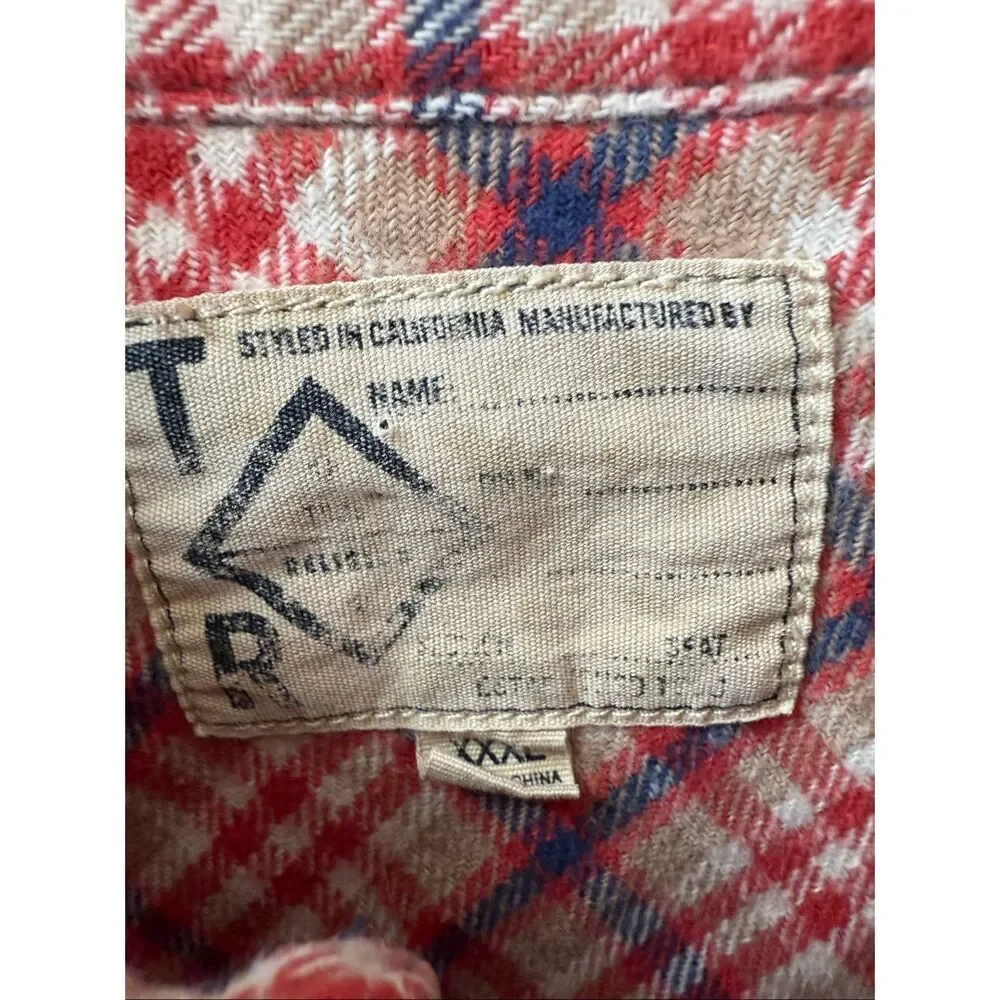True Religion Red Tan Blue Plaid Flannel Button Shirt XXXL
